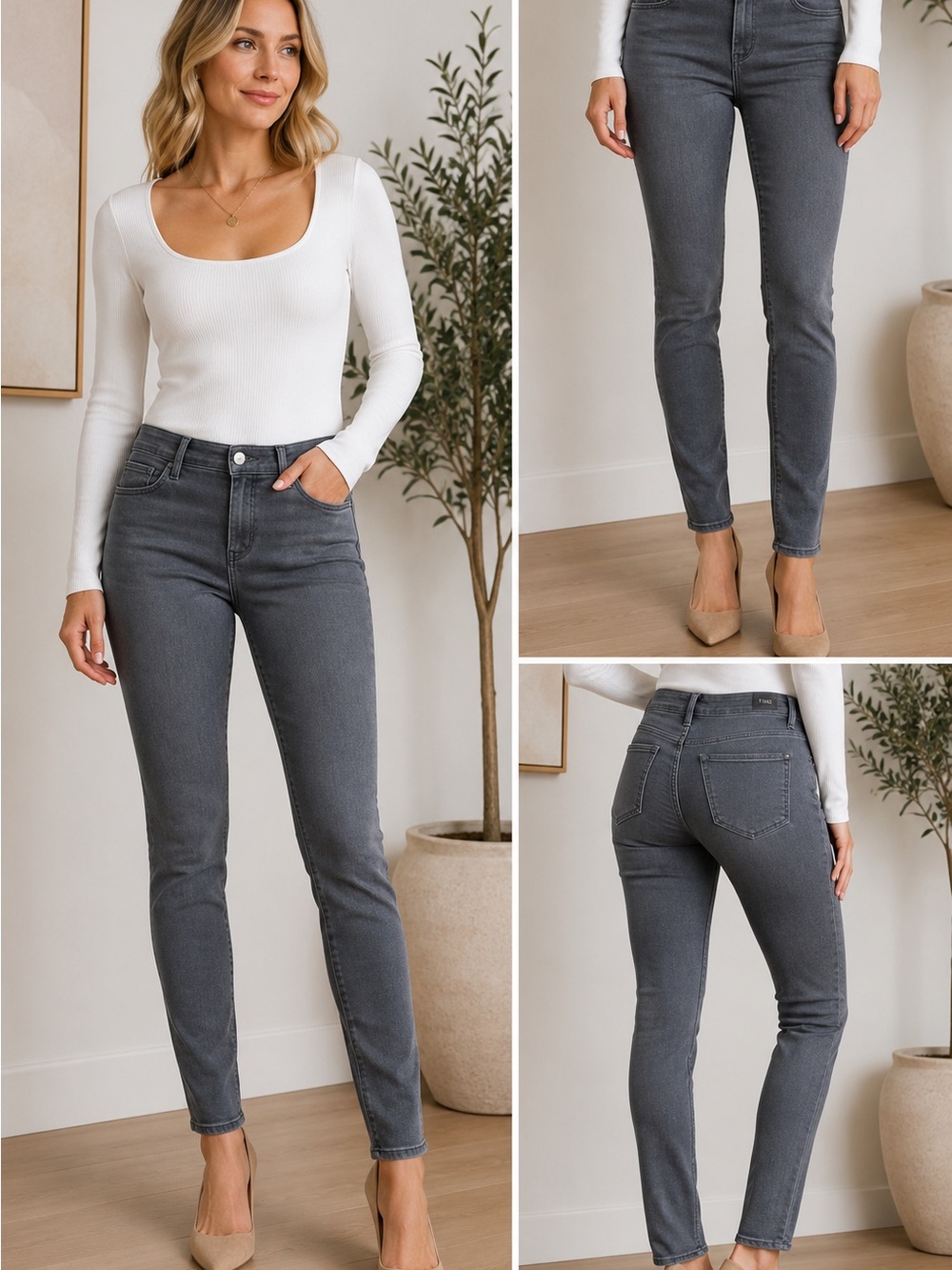 PAIGE Charcoal High-Rise Skinny Jeans